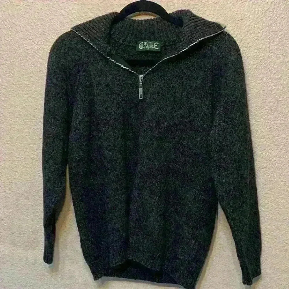 Castle by Ireland grey wool sweater sz M winter fall basic made in Ireland